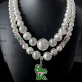 Alpha Sorority Logo Pendant Pearl Bead Choker Necklace
