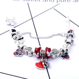 Cartoon Character Beaded Charm Bracelet with Red Enamel Mouse Pendant