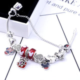 Cartoon Character Beaded Charm Bracelet with Red Enamel Mouse Pendant