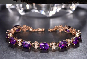 Amethyst 18K Rose Bracelet Purple Crystal Gemstone Jewelry