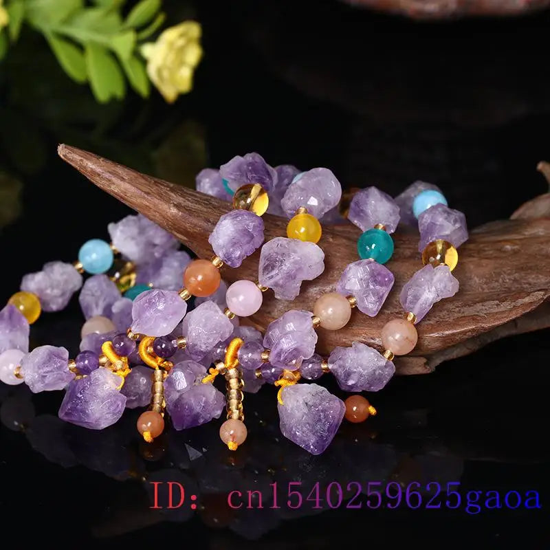 Amethyst Beaded Bracelet Crystal Vintage Bangle Stone Accessories