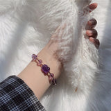 Amethyst Beads Adjustable Bracelet 14K Filled Pixiu Ornament