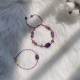 Amethyst Beads Adjustable Bracelet 14K Filled Pixiu Ornament