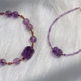 Amethyst Beads Adjustable Bracelet 14K Filled Pixiu Ornament
