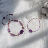 Amethyst Beads Adjustable Bracelet 14K Filled Pixiu Ornament