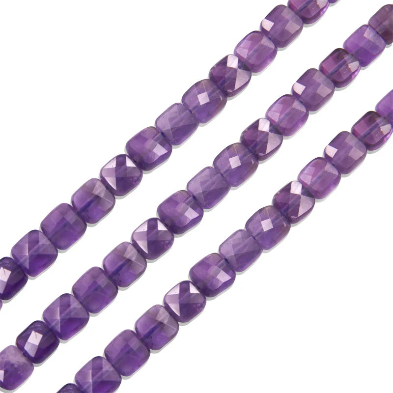 Amethyst Beads Strand Faceted Square Cube Shape 6mm Natural Stone