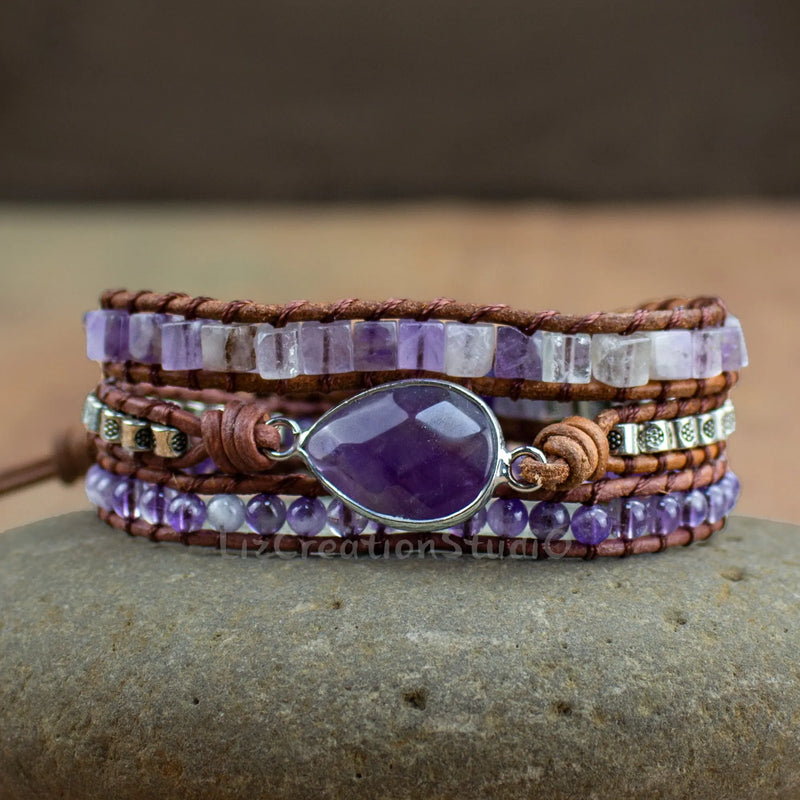 Amethyst Bracelet-Natural Purple Gemstones Bracelet