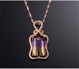 Amethyst & Citrine Pendant Necklace 18k Rose Tone