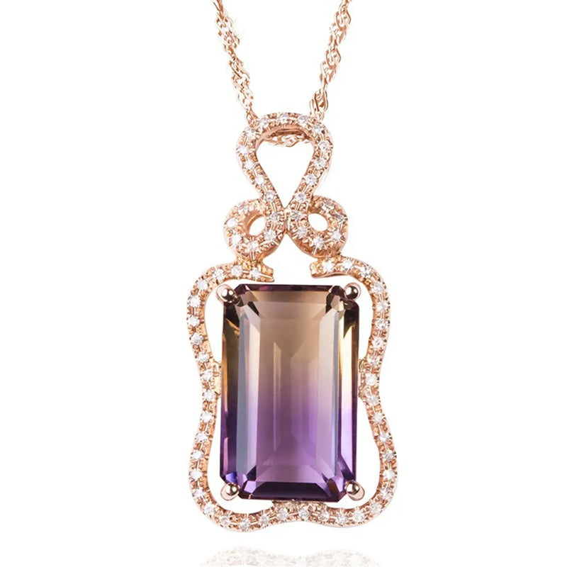 Amethyst & Citrine Pendant Necklace 18k Rose Tone