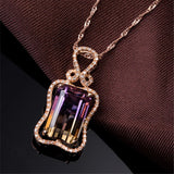 Amethyst & Citrine Pendant Necklace 18k Rose Tone