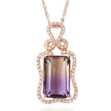 Amethyst & Citrine Pendant Necklace 18k Rose Tone