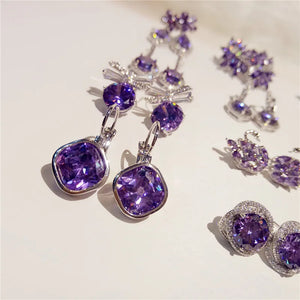 S925 Sterling Amethyst Drop Earring Purple Gemstone Fine Vintage Jewelry
