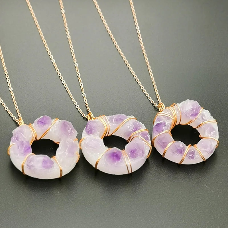 Amethyst Stone Pendant Tooth Crystal Family Resin Rubber Bottom Jewelry