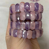 Amethyst & Rose Quartz Beads Bracelet Gemstone Bangle Gift