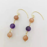Amethyst Sunstone Gemstone Earrings 14K Filled Dangle Bohemian Earrings