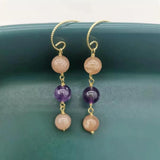 Amethyst Sunstone Gemstone Earrings 14K Filled Dangle Bohemian Earrings