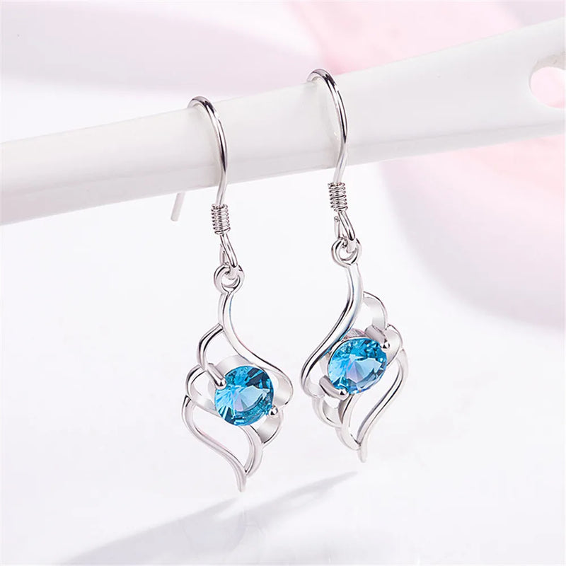 Amethyst&Aquamarine Dangle Earrings Sterling Silver Crystal Jewelry