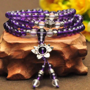 Amethyst 6mm Bead Energy Prayer Bracelet Buddhist Necklace Reiki Crystal Jewelry