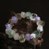 Amethyst/Citrine/Prehnite/White Crystal/Lemon Quartz Baroque Faceted Bracelet