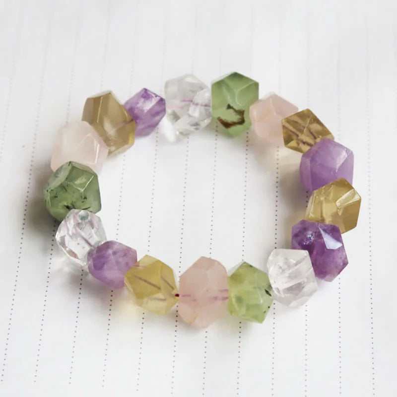 Amethyst/Citrine/Prehnite/White Crystal/Lemon Quartz Baroque Faceted Bracelet