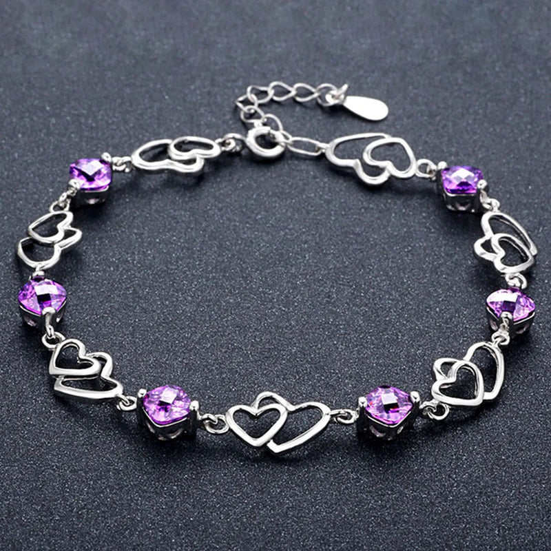Amethyst Gemstone Heart Chain Bracelet