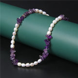Amethysts Gravel Chip Stone Pearls Necklaces Oval Natural Pearl Beaded Chockers