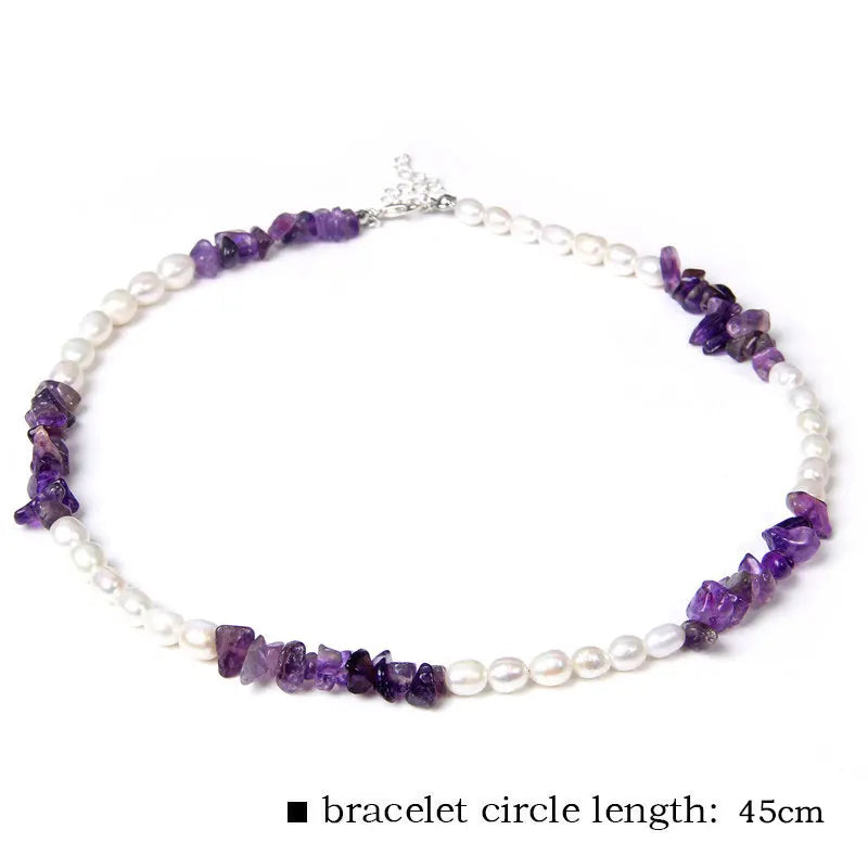 Amethysts Gravel Chip Stone Pearls Necklaces Oval Natural Pearl Beaded Chockers