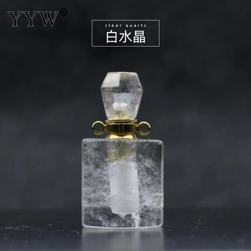 Amethyst Fluorite Crystal Quartz Perfume Bottle Necklace Pendant