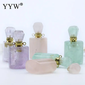 Amethyst Fluorite Crystal Quartz Perfume Bottle Necklace Pendant