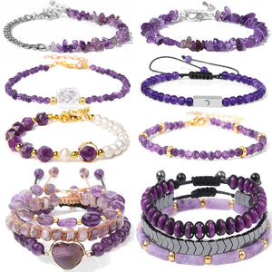 Amethysts Stone Bracelet Natural Chipped Stone Braided Adjustable Healing Energy
