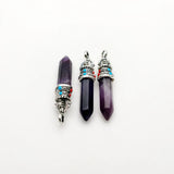Amethyst Natural Stone Crystal Pillar Pendant Necklace Charm 12PCS