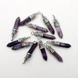 Amethyst Natural Stone Crystal Pillar Pendant Necklace Charm 12PCS
