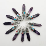 Amethyst Natural Stone Crystal Pillar Pendant Necklace Charm 12PCS