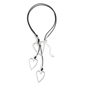 Big Silver Heart Pendant Leather Necklace Boho Ethnic Jewelry