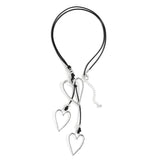 Big Silver Heart Pendant Leather Necklace Boho Ethnic Jewelry