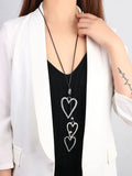 Big Silver Heart Pendant Leather Necklace Boho Ethnic Jewelry