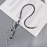 Big Silver Heart Pendant Leather Necklace Boho Ethnic Jewelry