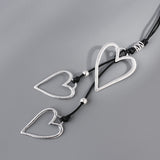 Big Silver Heart Pendant Leather Necklace Boho Ethnic Jewelry