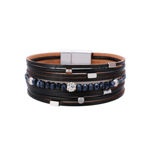 Colorful Crystal Beads Leather Wrap Bracelet