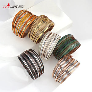 Bohemian Contrast Splice Slim Stripe Leather Bracelet for Women
