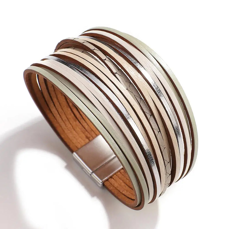 Bohemian Contrast Splice Slim Stripe Leather Bracelet for Women