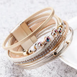Bohemian Crystal Beads Charm Bracelet Rhinestone Multilayer Leather Jewelry