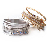 Bohemian Crystal Beads Charm Bracelet Rhinestone Multilayer Leather Jewelry