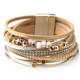 Bohemian Crystal Beads Charm Bracelet Rhinestone Multilayer Leather Jewelry