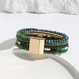 Boho Leather Wrap Bracelet Crystal Beads Stone Charm Cuff