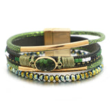 Boho Leather Wrap Bracelet Crystal Beads Stone Charm Cuff