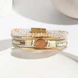 Boho Leather Wrap Bracelet Crystal Beads Stone Charm Cuff