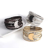 Bohemian Metal Moon Stars Beads Charm Leather Wrap Bracelet