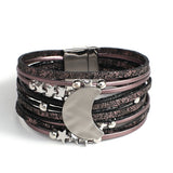 Bohemian Metal Moon Stars Beads Charm Leather Wrap Bracelet
