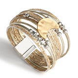 Bohemian Metal Moon Stars Beads Charm Leather Wrap Bracelet